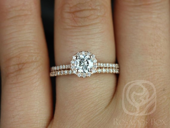 0.50ct Kubian 5mm 14kt Moissanite Diamonds Dainty Micro Pave Round Halo Bridal Set,Halo Engagement Ring,Anniversary Gift,Round Halo Ring
