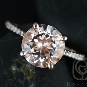 Eloise 10mm 14kt Rose Gold Morganite Diamonds Pave Dainty Cathedral Round Solitaire Engagement Ring image 2