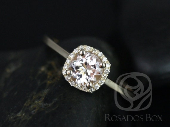 Ready to Ship Bella 6mm 14kt Gold Morganite Cushion Halo Ring,Halo Engagement Ring,Cushion Wedding Ring,Anniversary Gift,Morganite Ring