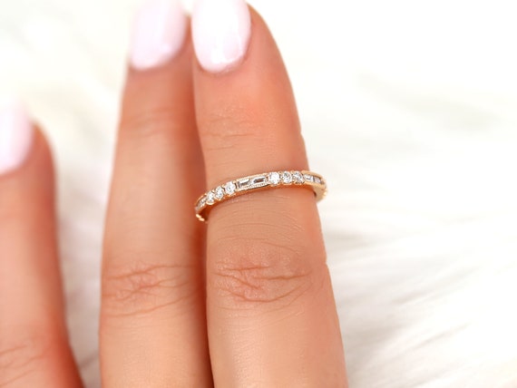 Gabriella 14kt Gold  WITH Milgrain Diamond HALFWAY Eternity Ring,Art Deco Diamond Band,Unique Diamond Ring,Wedding Ring,Push Present