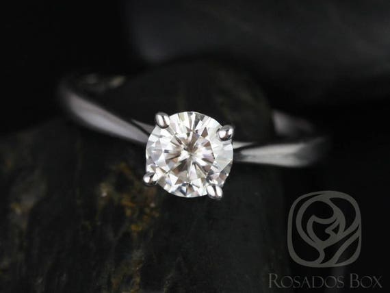 Ready to Ship Flora 6.5mm 1ct Platinum Forever One DEF Moissanite Cathedral Round Solitaire Engagement Ring,Rosados Box