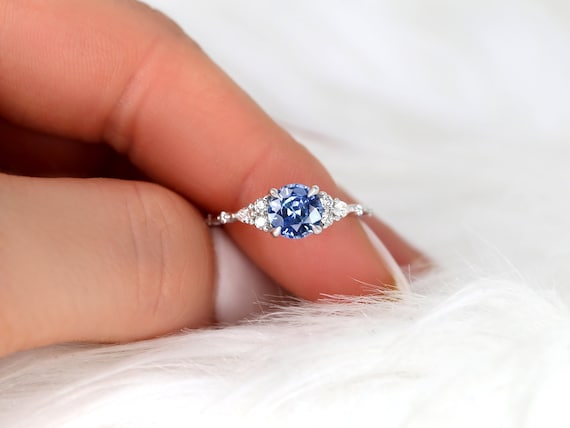 1.54ct Ready to Ship Anastasia 14kt White Gold Cornflower Sapphire Diamond Cluster Ring, Art Deco  Ring,Dainty Unique Ring,Gift For Her