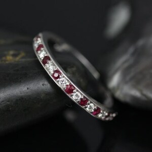Ready to Ship Grace 18kt White Gold Ruby & Diamond WITHOUT Milgrain HALFWAY Eternity Ring