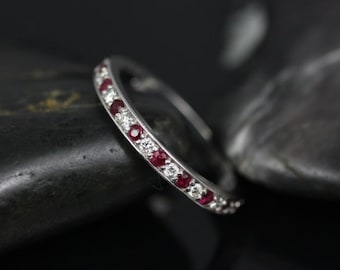 Ready to Ship Grace 18kt White Gold Ruby & Diamond WITHOUT Milgrain HALFWAY Eternity Ring