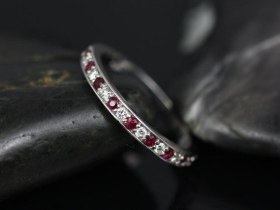 Ready to Ship Grace 18kt White Gold Ruby & Diamond WITHOUT Milgrain HALFWAY Eternity Ring