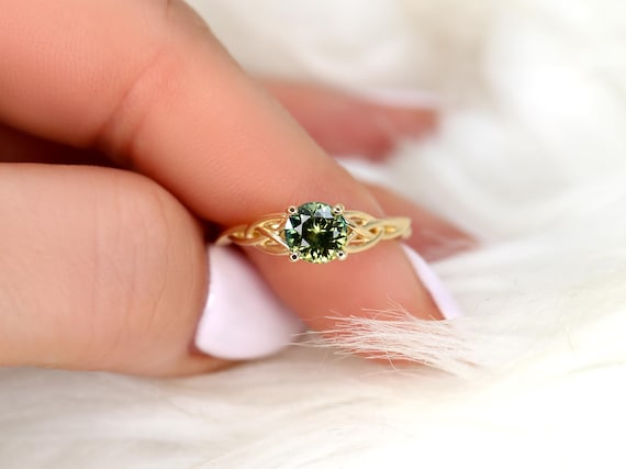 1.30ct Cassidy 14kt Green Tea Teal Sapphire Celtic Knot Ring,Triquetra Engagement Ring,Unique Sapphire Ring,Green Sapphire Ring,Ring for Her