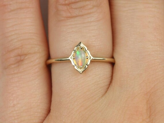 Ready to Ship Sterling Silver Leanne 5x3mm Unique Opal Ring,Scalloped Ring,Opal Ring,October Birthday Ring,Gift For Her,Promise Ring