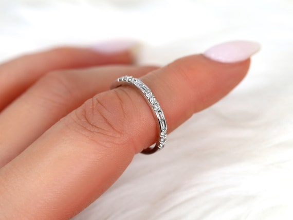 Ready to Ship Gabriella 14kt WHITE Gold WITHOUT Milgrain Diamond ALMOST Eternity Ring,Art Deco Diamond Ring,Unique Wedding Ring,Gift For Her