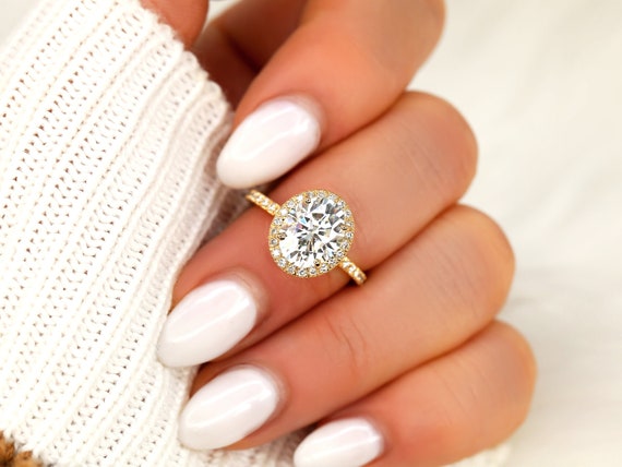 Ready to Ship 2ct Chantelle 9x7mm 14kt WHITE Gold Moissanite Diamond Oval Halo Ring,Oval Cut Ring,Oval Engagement Ring,Wedding Ring