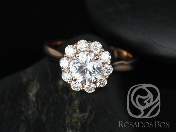 SALE Ready to Ship Blossom 1.17cts 14kt Rose Gold Round White Sapphire Diamond Cluster Flower Halo Engagement Ring