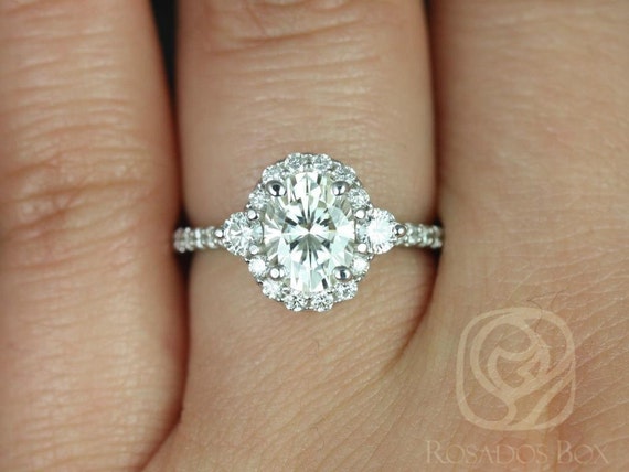 1.50ct Ready to Ship Bridgette 8x6mm 14kt White Gold Moissanite Diamonds Oval Halo Engagement Ring,Art Deco Ring,Unique Halo Ring