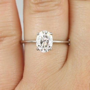 1.50ct Skinny Rhonda 14kt White Gold Moissanite Cathedral Dainty 4 Prong Oval Engagement Ring,Oval Solitaire Ring