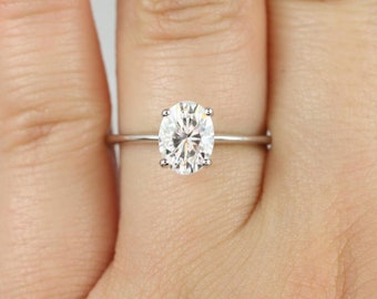 1.50ct Skinny Rhonda 14kt White Gold Moissanite Cathedral Dainty 4 Prong Oval Engagement Ring,Oval Solitaire Ring