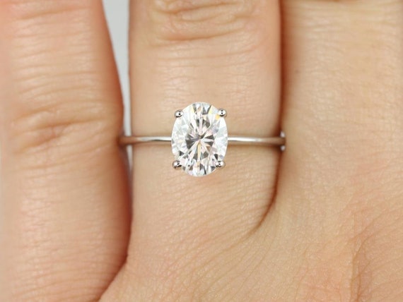 1.50ct Skinny Rhonda 14kt White Gold Moissanite Cathedral Dainty 4 Prong Oval Engagement Ring,Oval Solitaire Ring