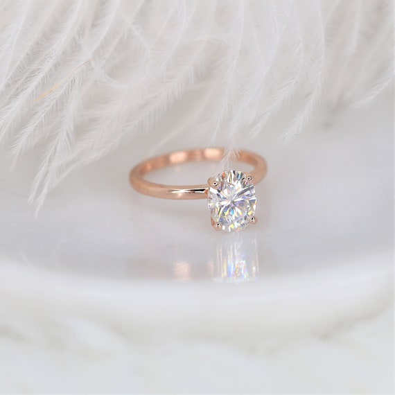 2ct Ready to Ship Dakota 9x7mm 14kt Rose Gold Moissanite GHI Minimalist Dainty Oval Solitaire Engagement Ring