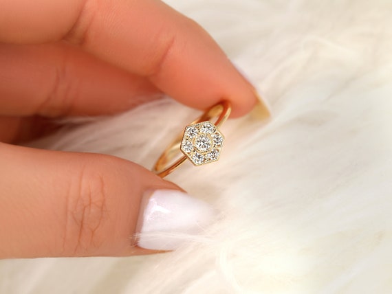 Mosaic 14kt Gold WITH Hand Milgrain Diamond Hexagon Ring,Anniversary Gift,Art Deco Ring,Unique Cluster Ring,Hexagon Diamond Ring