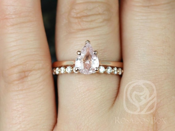 1.56cts Ready to Ship Skinny Jane & Pte Naomi Blush Sapphire Diamond Pear Solitaire Bridal Set,Pear Engagement Ring,Pear Solitaire Ring