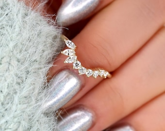 Deep Trix 14kt Gold Diamond Nesting Ring,Asymmetrical Contour Band,Unique Wedding Ring,Diamond Band,Anniversary Ring,Stacking Ring