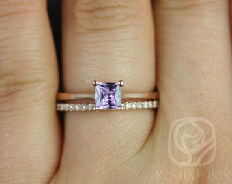 0.60ct Ready to Ship Gallina & Barra 14kt Purple Sapphire Diamond Princess Solitaire Bridal Set,Purple Sapphire Ring,Unique Wedding Ring