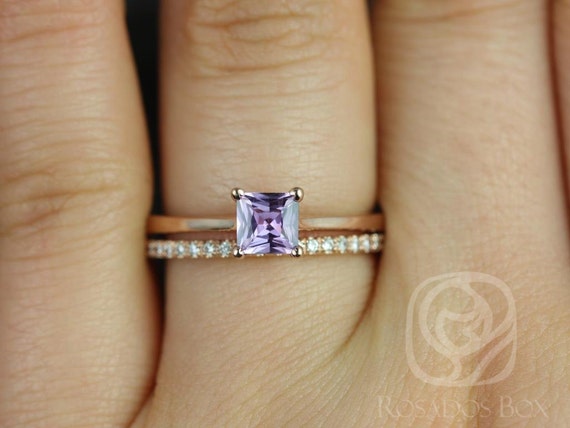 0.60ct Ready to Ship Gallina & Barra 14kt Purple Sapphire Diamond Princess Solitaire Bridal Set,Purple Sapphire Ring,Unique Wedding Ring