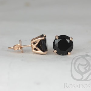 Donna 8mm 14kt Rose Gold Round Black Onyx Leaf Gallery Basket Stud Earrings