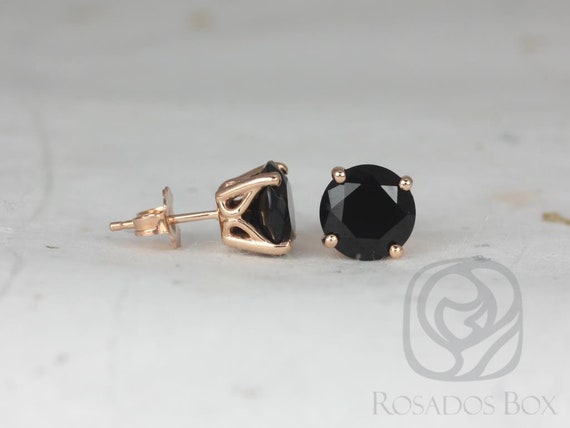 Donna 8mm 14kt Rose Gold Round Black Onyx Leaf Gallery Basket Stud Earrings