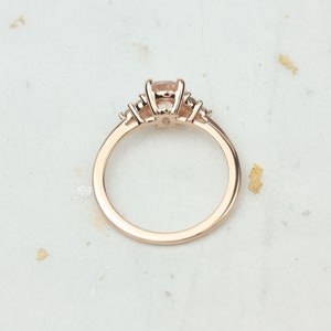 Juniper 8x6mm 14kt Rose Gold Morganite Diamond Three Stone Oval Engagement Ring,Dainty Morganite Cluster Ring,Anniversary Gift image 3