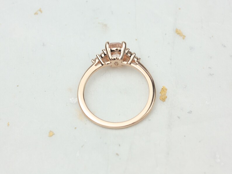Juniper 8x6mm 14kt Rose Gold Morganite Diamond Three Stone Oval Engagement Ring,Dainty Morganite Cluster Ring,Anniversary Gift image 3
