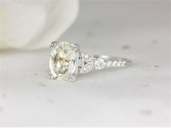 3.79cts Ready to Ship Katarina 14kt Solid White Gold Light Champagne White Sapphire Oval Art Deco Vintage Ring
