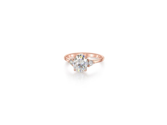 2ct Ready to Ship Gloria 9x7mm 14kt Rose Gold Moissanite Diamond 3 Stone Oval Engagement Ring,Three Stone Ring,Oval Ring