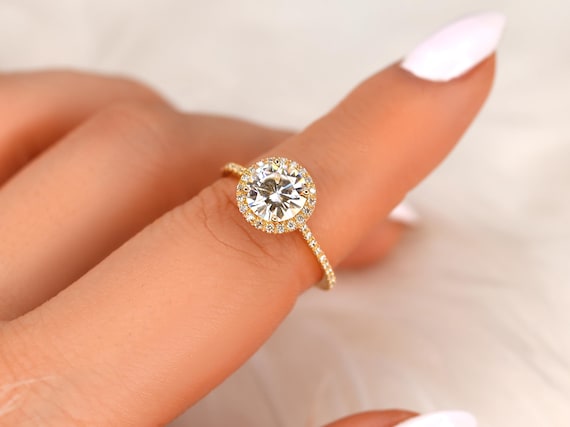 1.50ct Kimberly 7.5mm 14kt Moissanite Diamond Round Halo Ring,Halo Wedding Ring,Round Engagement Ring,Anniversary Ring,Moissanite Ring