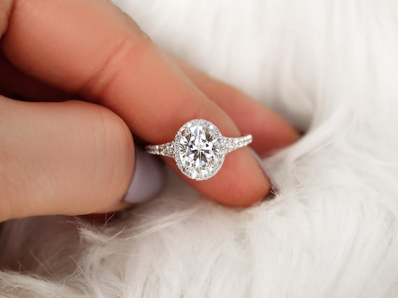 2ct Clarise 9x7mm 14kt Moissanite Diamond Mermaid Split Band Halo Ring,Split Shank Ring,Unique Oval Halo Ring, Oval Split Ring, Anniversary