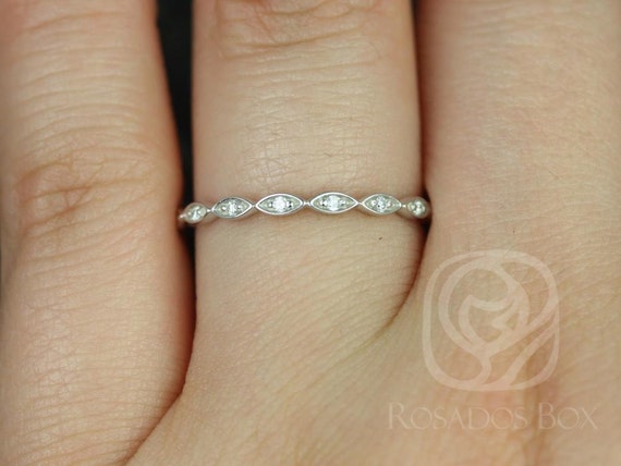 Ultra Petite Leah 14kt WITHOUT Milgrain Diamonds HALFWAY Eternity Ring,Art Deco Ring,Unique Diamond Ring,Stacking Ring,Anniversary Gift