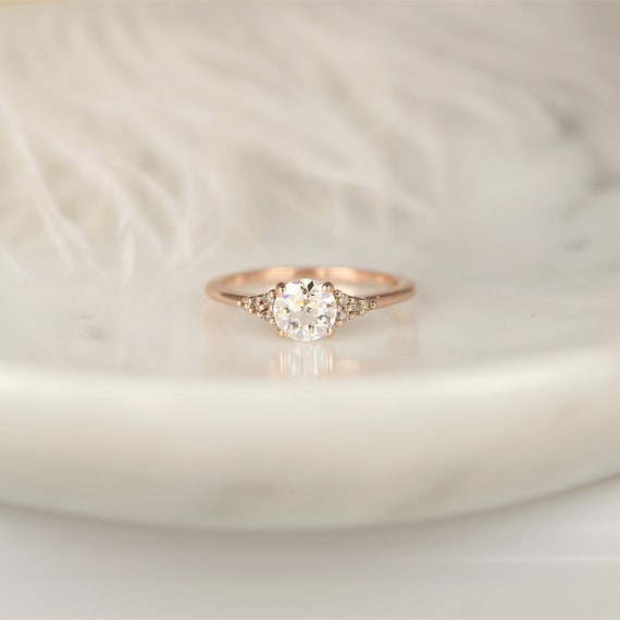 Malia 6mm 14kt Rose Gold OEC FB Moissanite Champagne Diamond Art Deco Dainty 3 Stone Dainty Cluster Ring,Anniversary Ring
