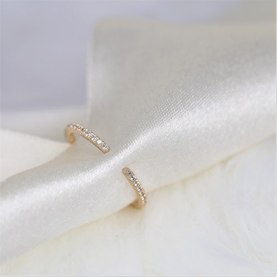 Ofelia 14kt Diamond Open Cuff Ring,Dainty Stacking Ring, Minimalist Open Ring,Diamond Pave Ring,Unique Wedding Ring,Petite Diamond Ring