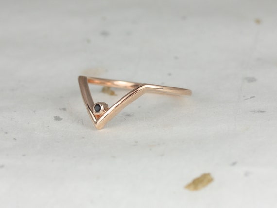 Ready to Ship Gem Femme 14kt Rose Gold Dainty Thin Sapphire Chevron Flair V Ring,Nesting Ring,Stacking Ring