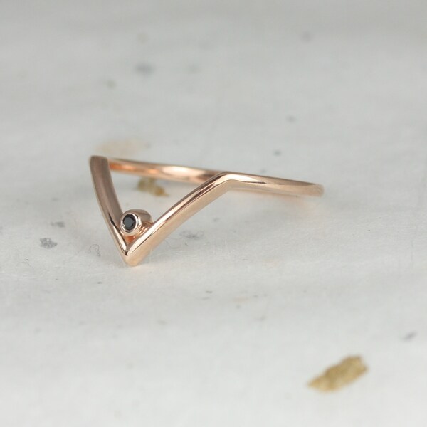 Ready to Ship Gem Femme 14kt Rose Gold Dainty Thin Sapphire Chevron Flair V Ring,Nesting Ring,Stacking Ring