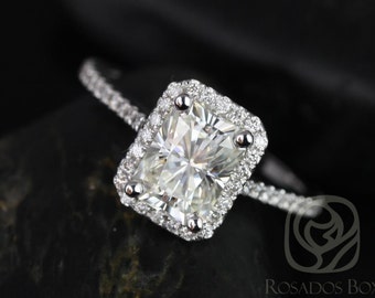 Brianna 8x6mm 14kt Gold Radiant Moissanite Diamonds Halo Engagement Ring