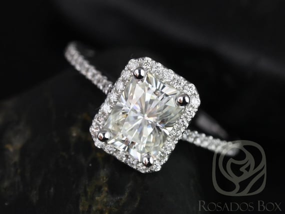 Brianna 8x6mm 14kt Gold Radiant Moissanite Diamonds Halo Engagement Ring