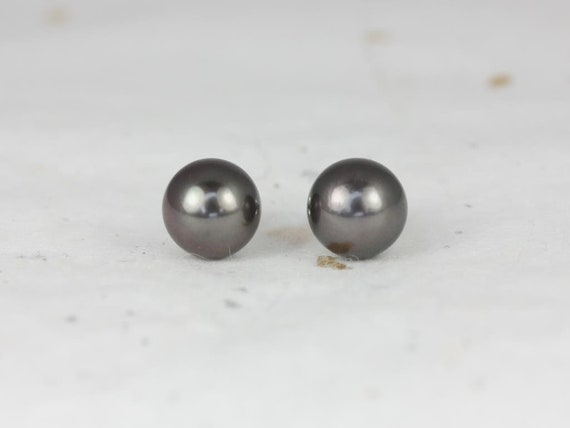 Rosados Box Ready to Ship Tahitian Black Pearl 8-8.5mm 14kt White Gold Classic Stud Earrings (Basics Collection)