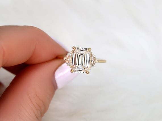 2.96ct Amos 14kt Diamond Unique Three Stone Ring,Emerald Cut Trilogy Ring,Emerald Cut Ring,Unique Anniversary Ring,Trio Stone Ring