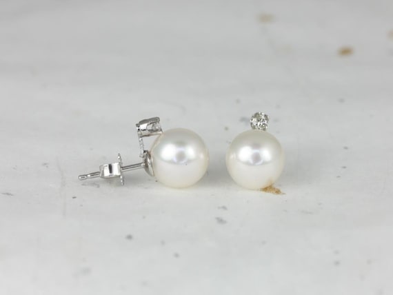 Rosados Box Ready to Ship Cultured Pearl Akoya 8-8.5mm & Diamond 14kt White Gold Classic Stud Earrings (Basics Collection)