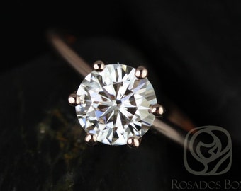 1.50ct Round Forever One Moissanite Thin 6 Prong Engagement Ring,14kt Solid Rose Gold,Skinny Webster 7.50mm