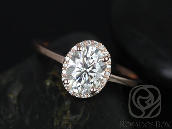 1.50ct Celeste 8x6mm 14kt Rose Gold Moissanite Diamonds Ultra Minimalist Dainty Pave Oval Halo Engagement Ring