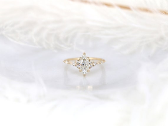 1ct Astrid 10x5mm 14kt Gold Moissanite Diamond Marquise Cluster Ring,Dainty Unique Art Deco Ring,Marquise Engagement Ring,Anniversary Gift