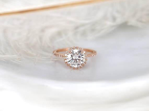 SALE 2ct Ready to Ship Kubian 8mm 14kt Rose Gold FB Moissanite Diamond Halo Engagement Ring,Round Halo Ring,Round Engagement Ring,Wedding