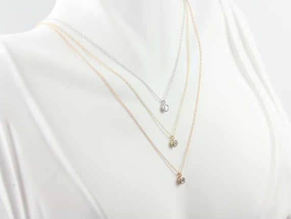 Ready to Ship 0.10ct Margie 14kt YELLOW Gold Dainty Diamond Solitaire Necklace,Floating Diamond Layering Necklace, Minimalist Necklace