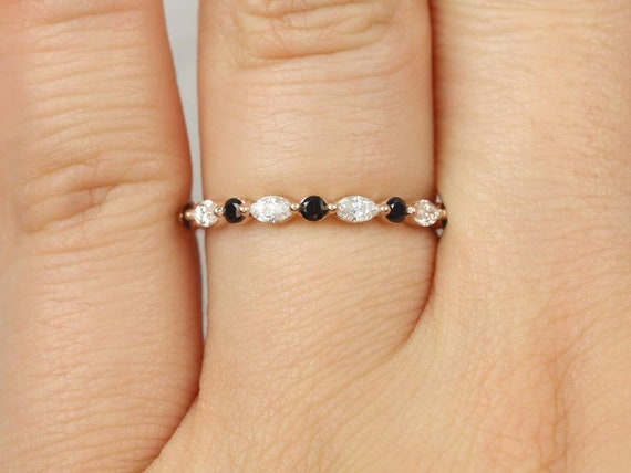 Ready to Ship Petite Cher 14kt ROSE Gold Diamond & Black Sapphire HALFWAY Eternity Ring, Floating Diamond Ring,Anniversary Gift,Gift For Her