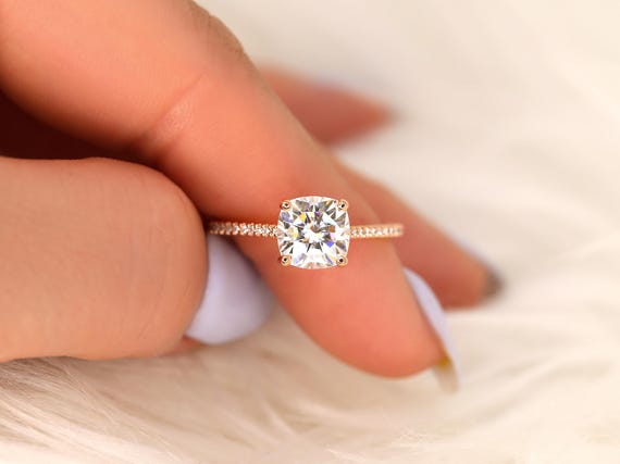1.30ct Marcelle 6.5mm 14kt Moissanite Diamond Dainty Cushion Engagement Ring,Solitaire with Accents,Cushion Cut Ring,Cushion Solitaire Ring