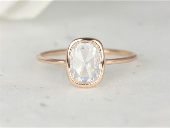 Paloma 8x6mm 14kt Rose Gold Rose Cut Moissanite Dainty Minimalist Elongated Cushion Bezel Solitaire Ring